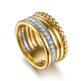 Bujukan Link 14K White Yellow Gold Diamond Stackable Ring