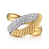 Bujukan Pave 14K White Yellow Gold Criss Cross Ring