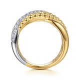 Bujukan Pave 14K White Yellow Gold Criss Cross Ring