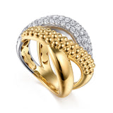 Bujukan Pave 14K White Yellow Gold Criss Cross Ring