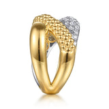 Bujukan Pave 14K White Yellow Gold Criss Cross Ring