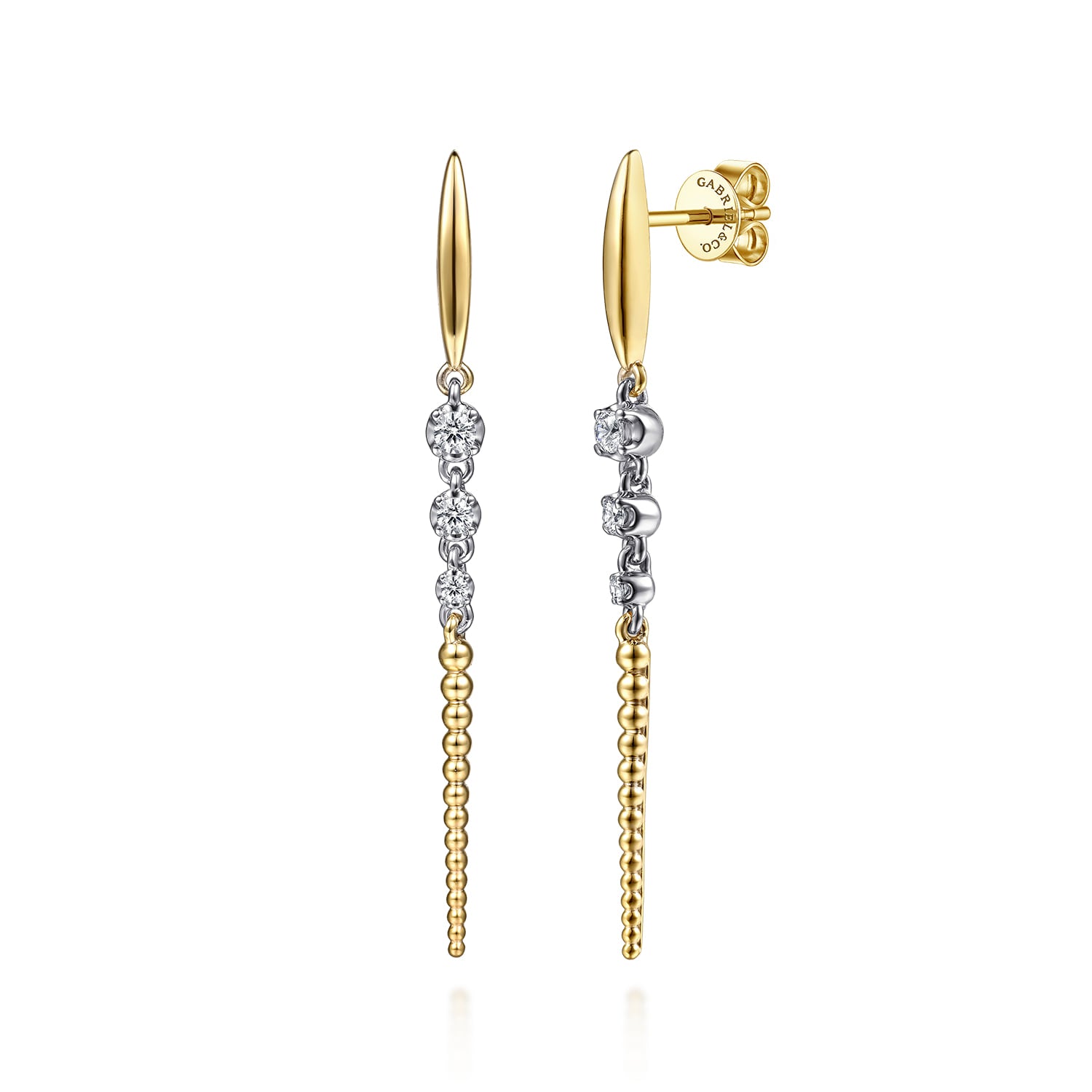 Gabriel & Co. EG15588M45JJ Bujukan diamond stud drop earrings in 14K two tone gold