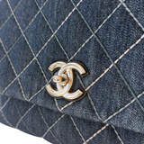 CHANEL Denim Quilted Small Coco Handle Flap Blue Bag Silver Hardware Trendy