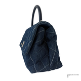 CHANEL Denim Quilted Small Coco Handle Flap Blue Bag Silver Hardware Trendy
