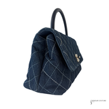CHANEL Denim Quilted Small Coco Handle Flap Blue Bag Silver Hardware Trendy