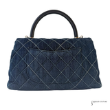 CHANEL Denim Quilted Small Coco Handle Flap Blue Bag Silver Hardware Trendy
