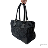 CHANEL Paris New York Quilted Nylon & Calfskin CC Tote Shoulder Bag Black Pre-Owned