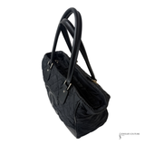 CHANEL Paris New York Quilted Nylon & Calfskin CC Tote Shoulder Bag Black Pre-Owned