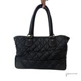 CHANEL Paris New York Quilted Nylon & Calfskin CC Tote Shoulder Bag Black Pre-Owned
