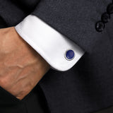 14K White Gold Round Lapis Cufflinks In-Store