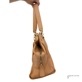 Chanel Whipstitch CC Bowler Bag STITCH LOGO BEIGE TAN LEATHER ZIP SHOULDER BAG Pre Owned