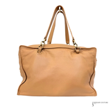 Chanel Whipstitch CC Bowler Bag STITCH LOGO BEIGE TAN LEATHER ZIP SHOULDER BAG Pre Owned