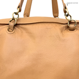 Chanel Whipstitch CC Bowler Bag STITCH LOGO BEIGE TAN LEATHER ZIP SHOULDER BAG Pre Owned