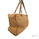 Chanel Whipstitch CC Bowler Bag STITCH LOGO BEIGE TAN LEATHER ZIP SHOULDER BAG Pre Owned