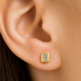 14K Yellow Gold Lab-Grown Diamond Stud Earrings Emerald-Cut Bezel Set Fine Jewelry