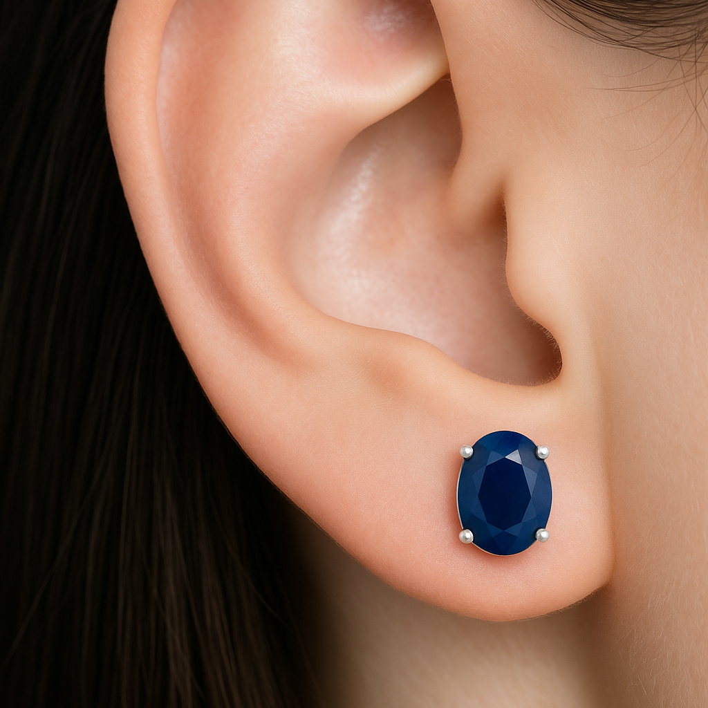 Decoage 14KT White Gold Oval Blue Sapphire Stud Earrings 3.5CT