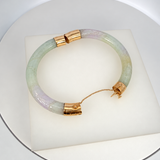 Estate 14KT Yellow Gold Hinged Carved Jadeite Bangle
