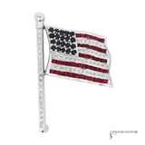 White Gold American Flag Brooch with Sapphire, Ruby & Diamond | Patriotic Fine Jewelry Pin