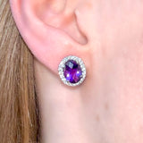 Lilac - 14KT White Gold Amethyst and Diamond Stud Earrings