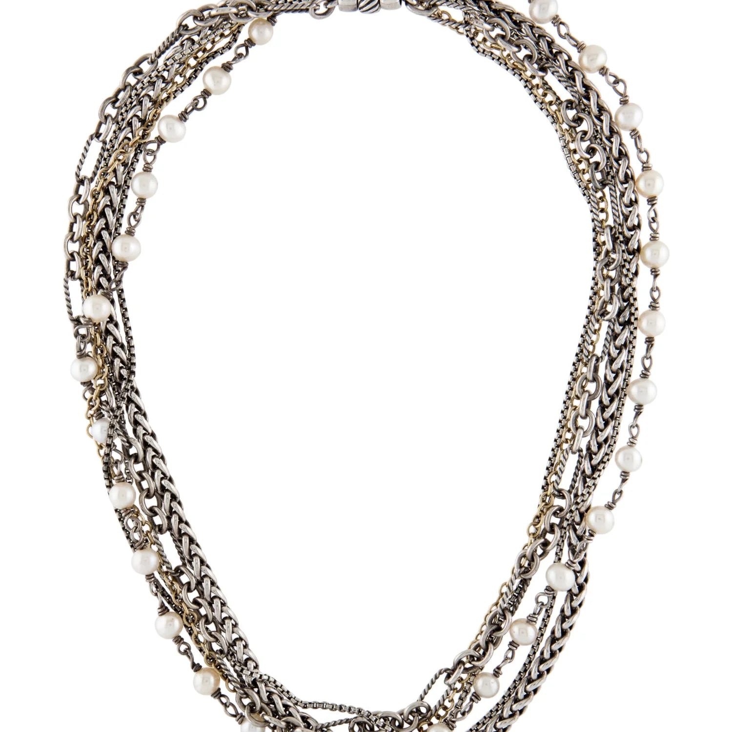 David Yurman Pearl Multi-Strand Necklace 16 Inch in Sterling Silver and 18K Yellow Gold Pre-Owned