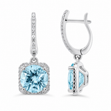 Damascena 14KT White Gold Round Aquamarine and Diamond Dangle Earrings