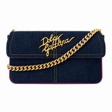 Dolce & Gabbana Denim & Pink Suede Shoulder Bag with Gold Chain Strap Pre-Owned