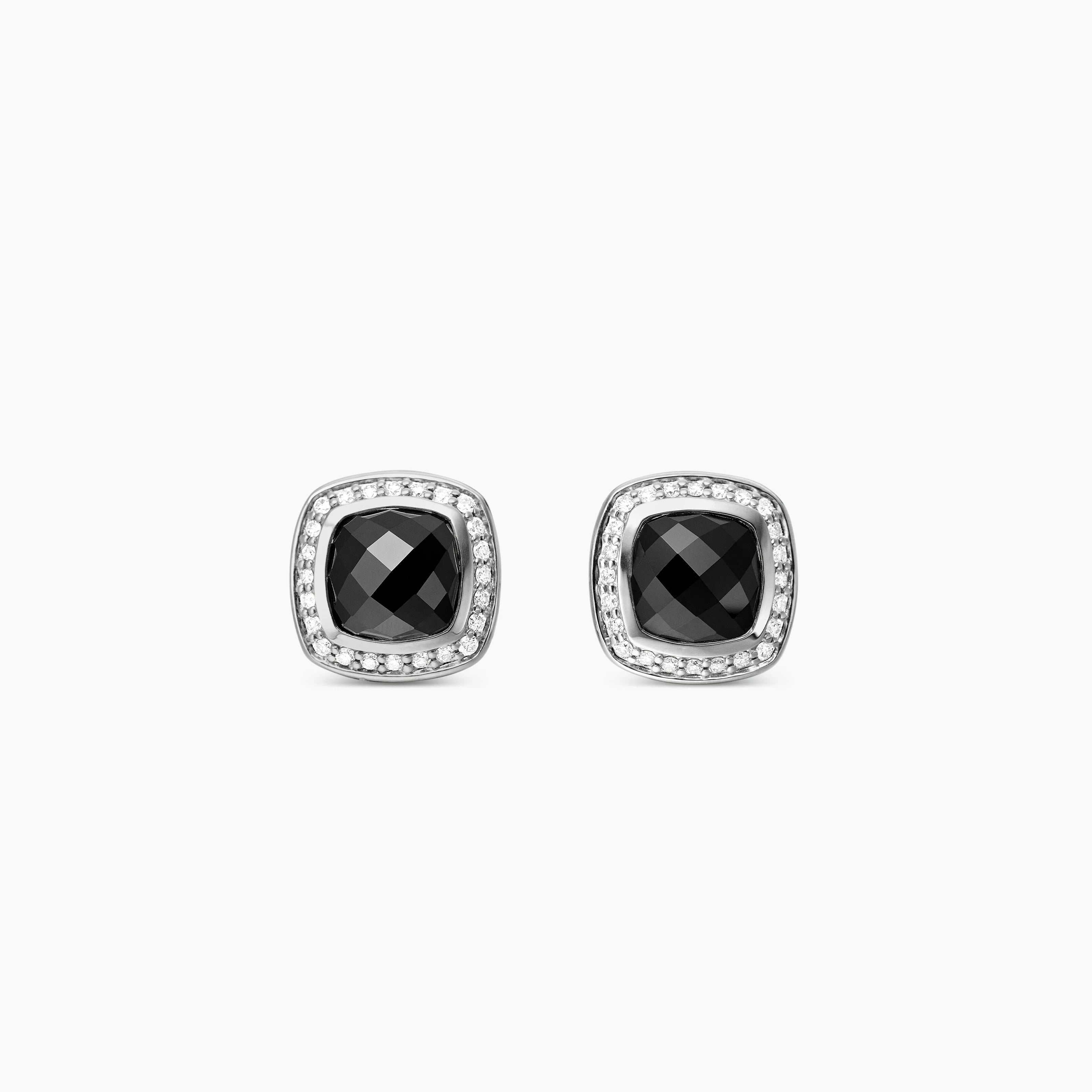 David Yurman Black Onyx and Diamond Stud Earrings 7mm in Sterling Silver Pre-Owned