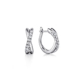 14K White Gold Twisted 15mm Diamond Huggie Earrings