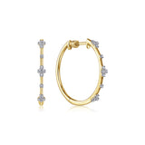 14K Yellow Gold 20mm Round Classic Diamond Hoop Earrings