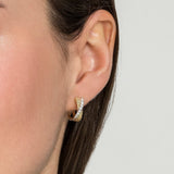 14K Yellow-White Gold Twisted 15mm Diamond Huggie Earrings