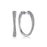 925 Sterling Silver White Sapphire Twisted Bujukan 30mm Classic Hoop Earrings