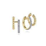 14K Yellow Gold Diamond Huggie And Bujukan Cuff Earrings