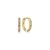 10mm 14K Yellow Gold Rainbow Color Stone Huggie Earrings