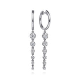 14K White Gold Graduating Diamond Huggie Drop Earrings