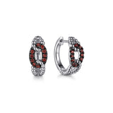 925 Sterling Silver Garnet Bujukan Link Huggie Earrings In-Store