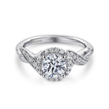 Vintage Inspired 14K White Gold Round Halo Diamond Engagement Ring