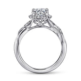 Vintage Inspired 14K White Gold Round Halo Diamond Engagement Ring