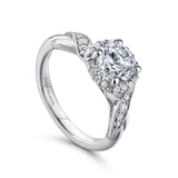 Vintage Inspired 14K White Gold Round Halo Diamond Engagement Ring
