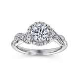 Vintage Inspired 14K White Gold Round Halo Diamond Engagement Ring