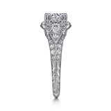 Abel - Vintage Inspired 14K White Gold Fancy Halo Round Diamond Engagement Ring