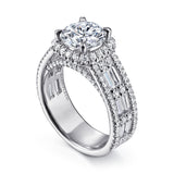 Zyra - 14K White Gold Cushion Halo Round Diamond Channel Set Engagement Ring
