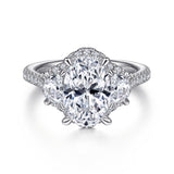 Wade - 18K White Gold Oval Three Stone Halo Diamond Engagement Ring