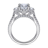 Wade - 18K White Gold Oval Three Stone Halo Diamond Engagement Ring