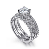 Gemma - 14K White Gold Wide Band Round Diamond Engagement Ring