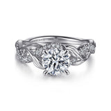 Camelia - 14K White Gold Floral Round Diamond Engagement Ring