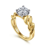 Joie - 14K White-Yellow Gold Twisted Round Diamond Engagement Ring