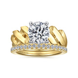 Joie - 14K White-Yellow Gold Twisted Round Diamond Engagement Ring