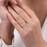 Joie - 14K White-Yellow Gold Twisted Round Diamond Engagement Ring