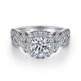 Art Deco Inspired 14K White Gold Halo Diamond Engagement Ring