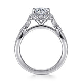 Art Deco Inspired 14K White Gold Halo Diamond Engagement Ring